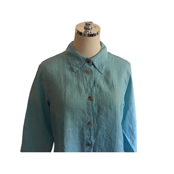 Click Color Me Cotton Top Women's Size Medium Light Blue Button Up 3/4 Sleeve - Picture 3 of 9
